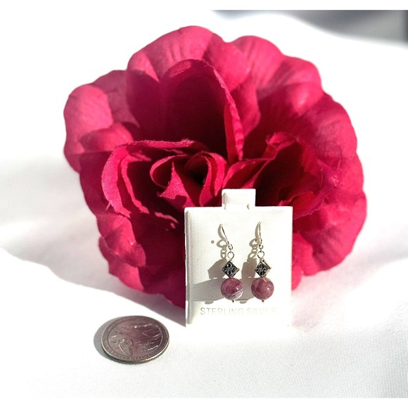 Sterling Silver Pink Tourmaline Bead Earrings 8mm - Picture 3 of 8